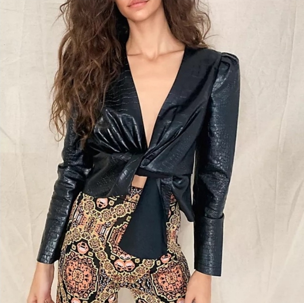 Saylor Faux Leather Blouse
